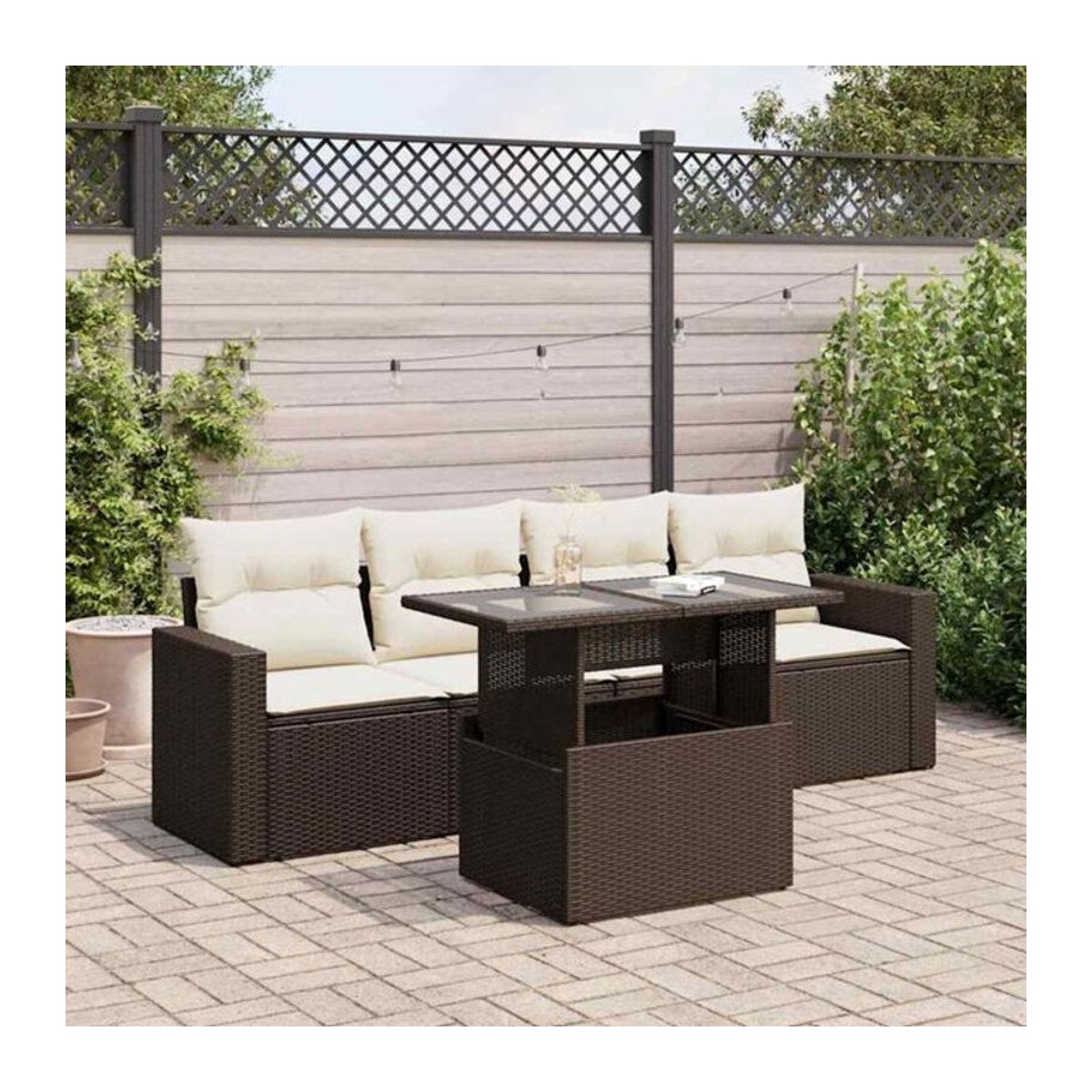5-tlg. Garten-Sofagarnitur aus Polyrattan mit Kissen in Braun von vidaxl - Bild 1