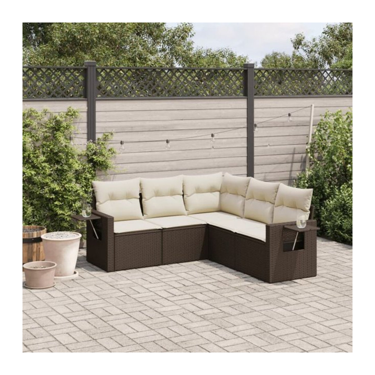 5-tlg. Garten-Sofagarnitur aus Polyrattan mit Kissen in Braun von vidaxl - Bild 1