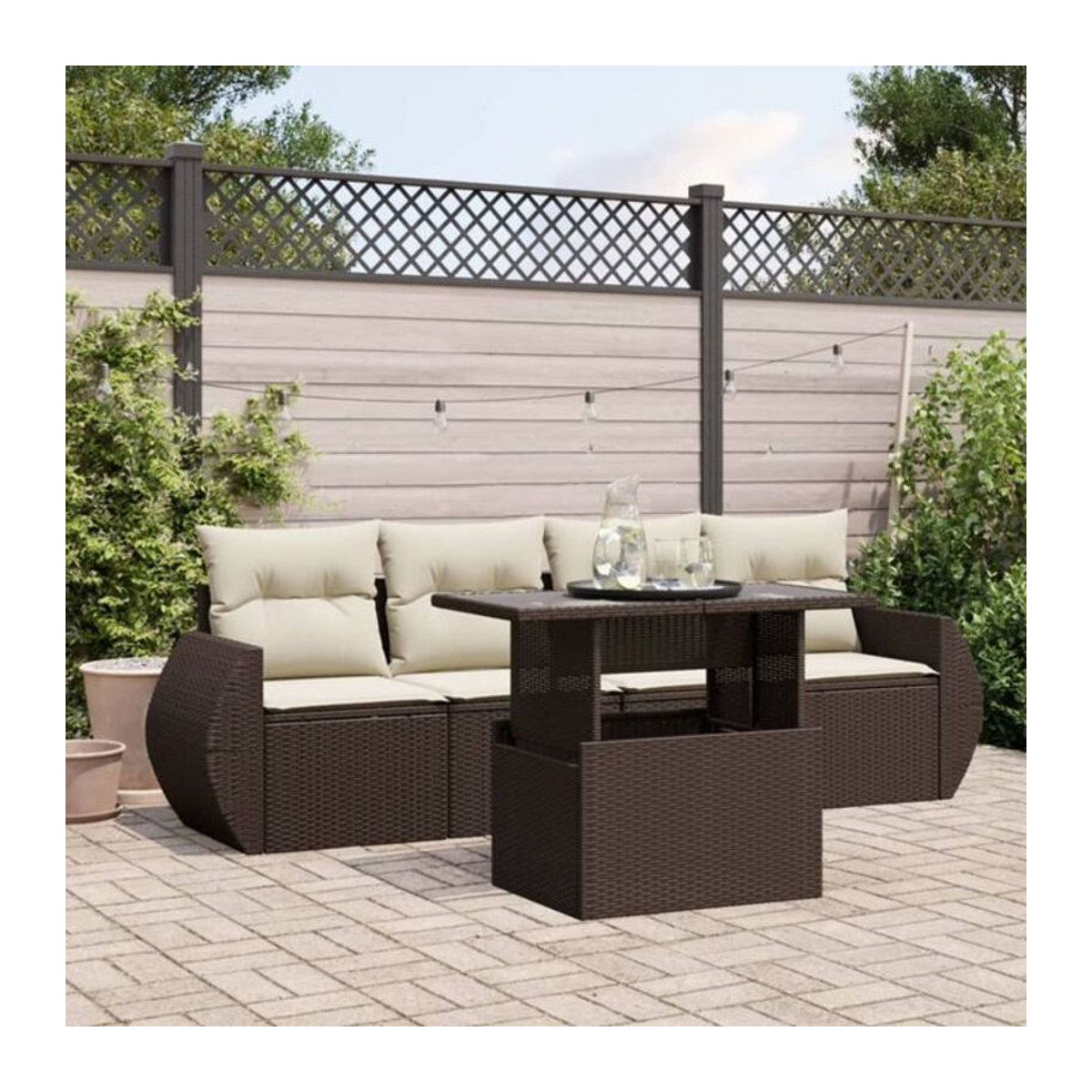5-tlg. Garten-Sofagarnitur aus Polyrattan mit Kissen in Braun von vidaxl - Bild 1
