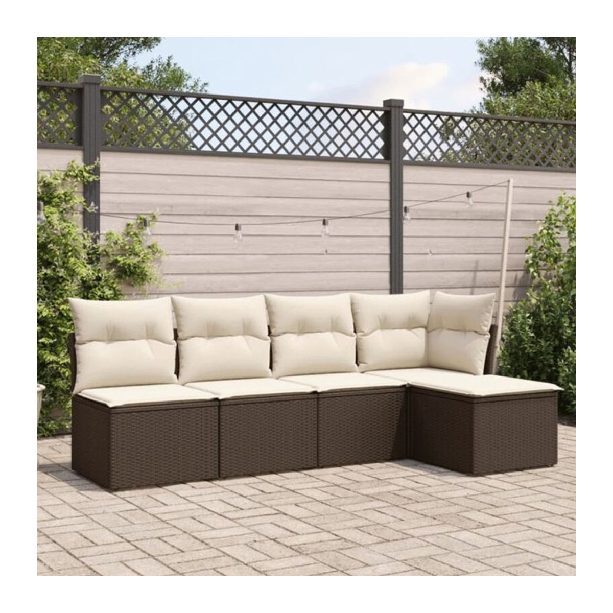 5-tlg. Garten-Sofagarnitur aus Polyrattan und Stahl mit Kissen in Braun von Vidaxl - Bild 1