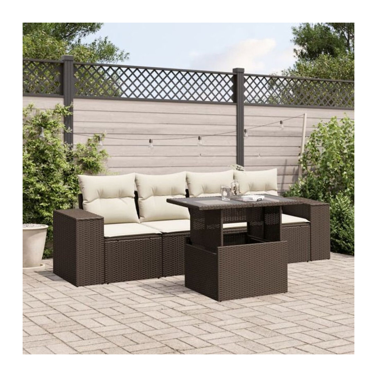 5-tlg. Garten-Sofagarnitur mit Kissen aus Polyrattan in Braun und Beige von VIDAXL - Bild 1