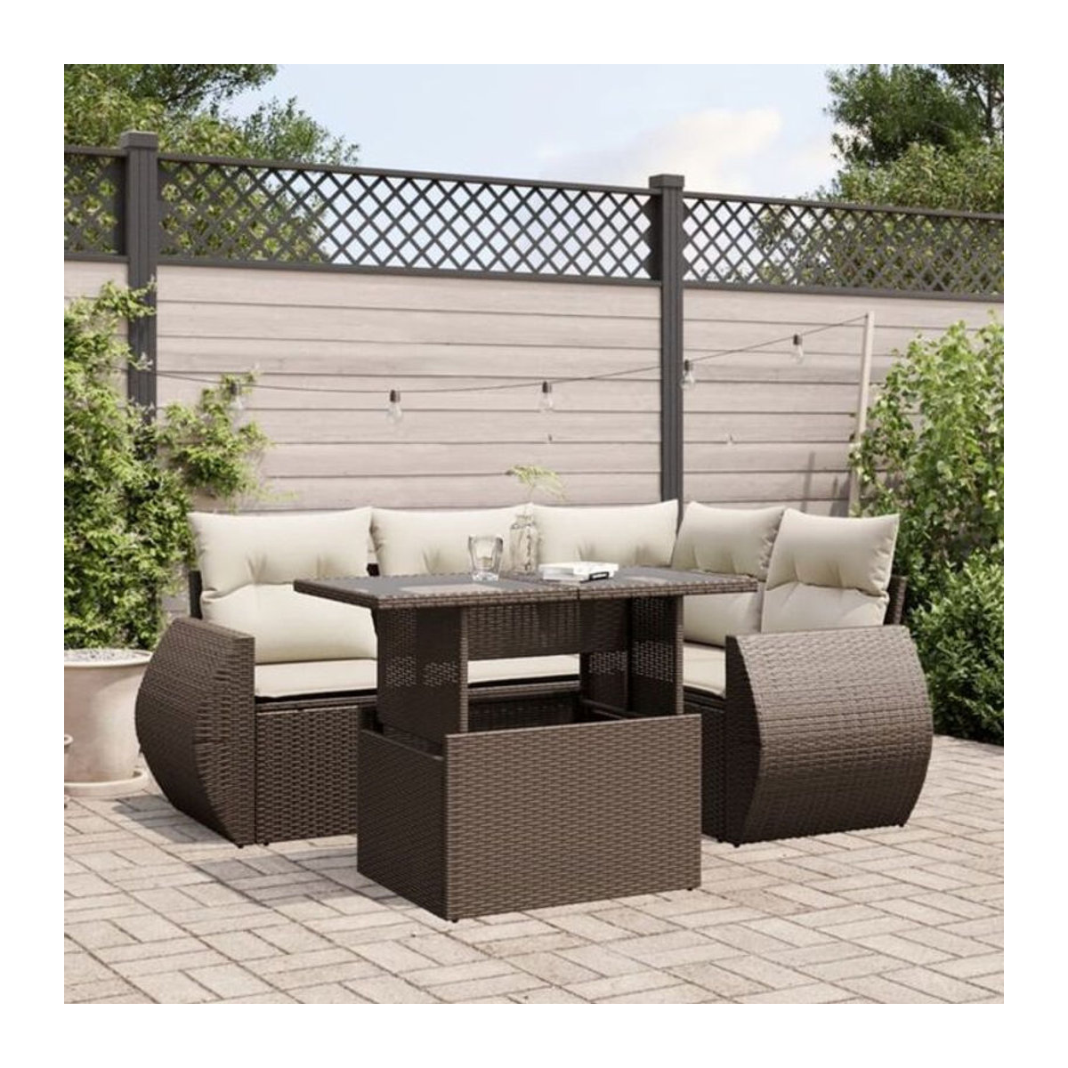 5-tlg. Garten-Sofagarnitur mit Kissen aus Polyrattan in Braun und Weiß von VIDAXL - Bild 1