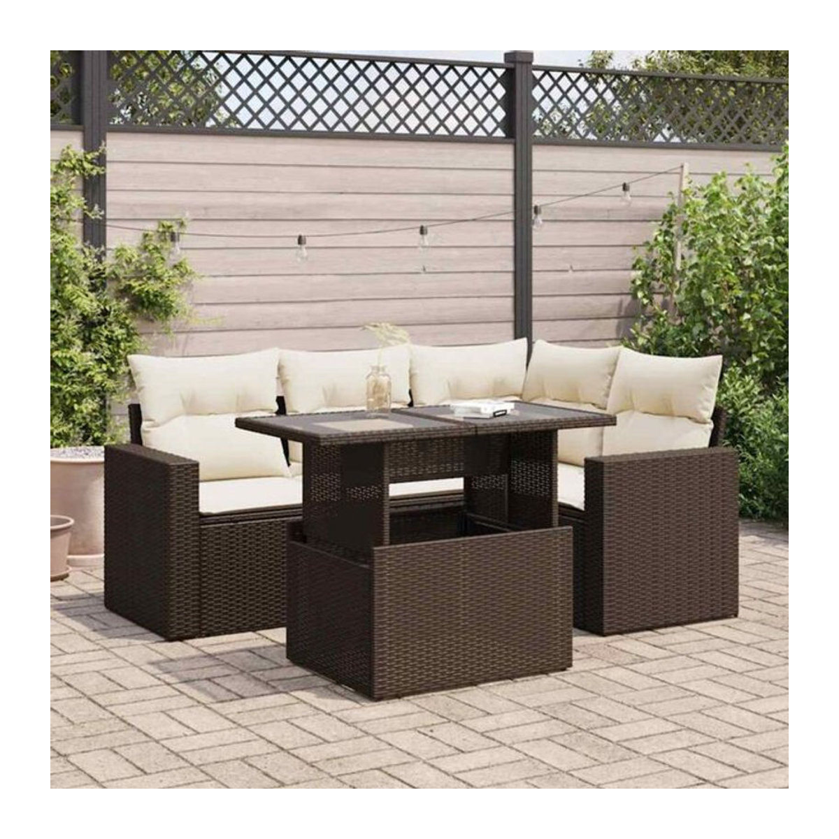 5-tlg. Garten-Sofagarnitur mit Kissen aus Polyrattan in Braun von VIDAXL - Bild 1