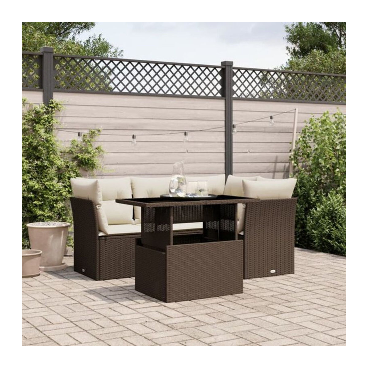 5-tlg. Garten-Sofagarnitur mit Kissen aus Polyrattan in Braun von Vidaxl - Bild 1