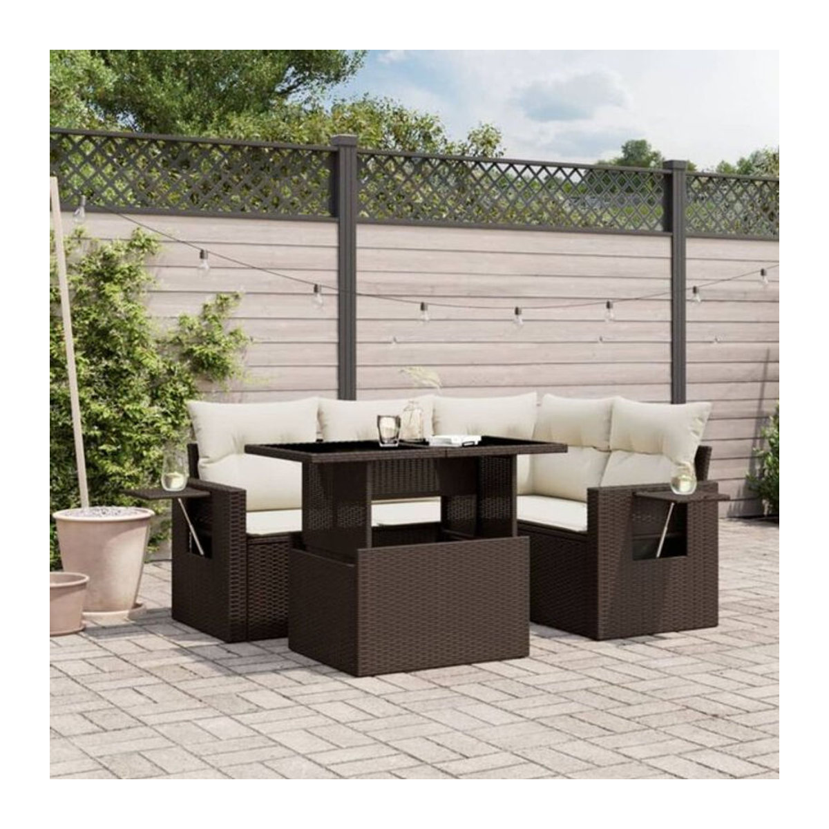 5-tlg. Garten-Sofagarnitur mit Kissen aus Polyrattan in Braun von Vidaxl - Bild 1