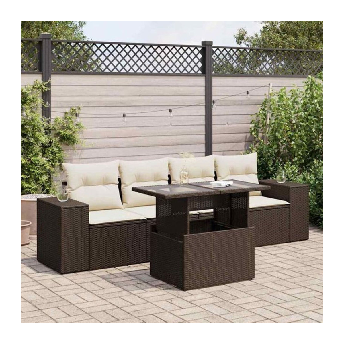 5-tlg. Garten-Sofagarnitur mit Kissen aus Polyrattan in Braun von VIDAXL - Bild 1