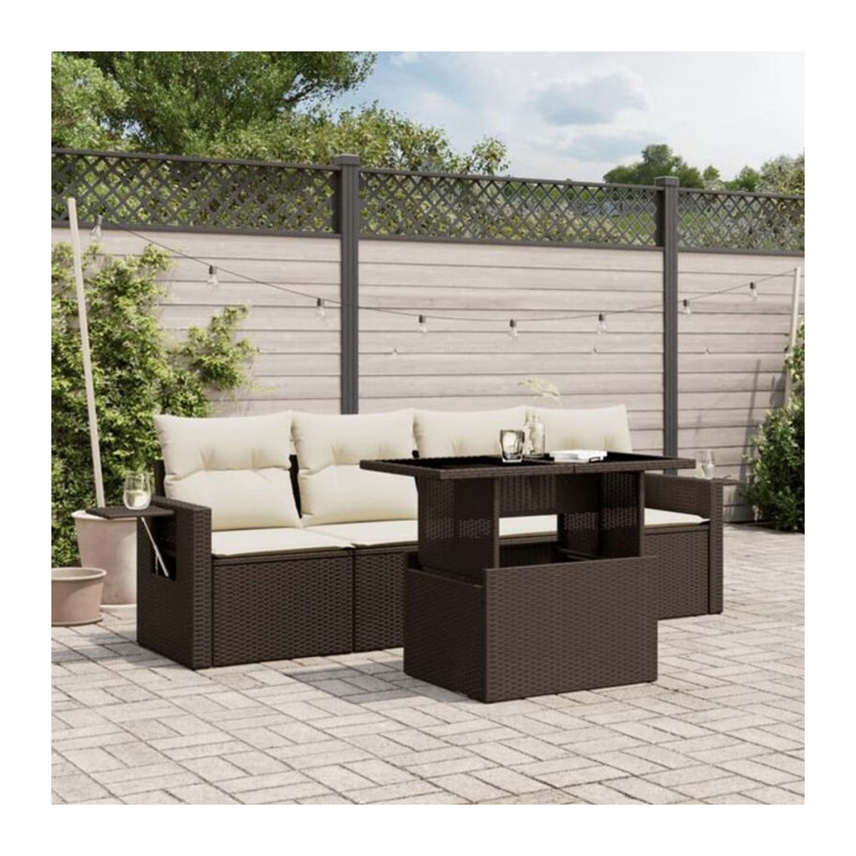 5-tlg. Garten-Sofagarnitur mit Kissen aus Polyrattan in Braun von Vidaxl - Bild 1
