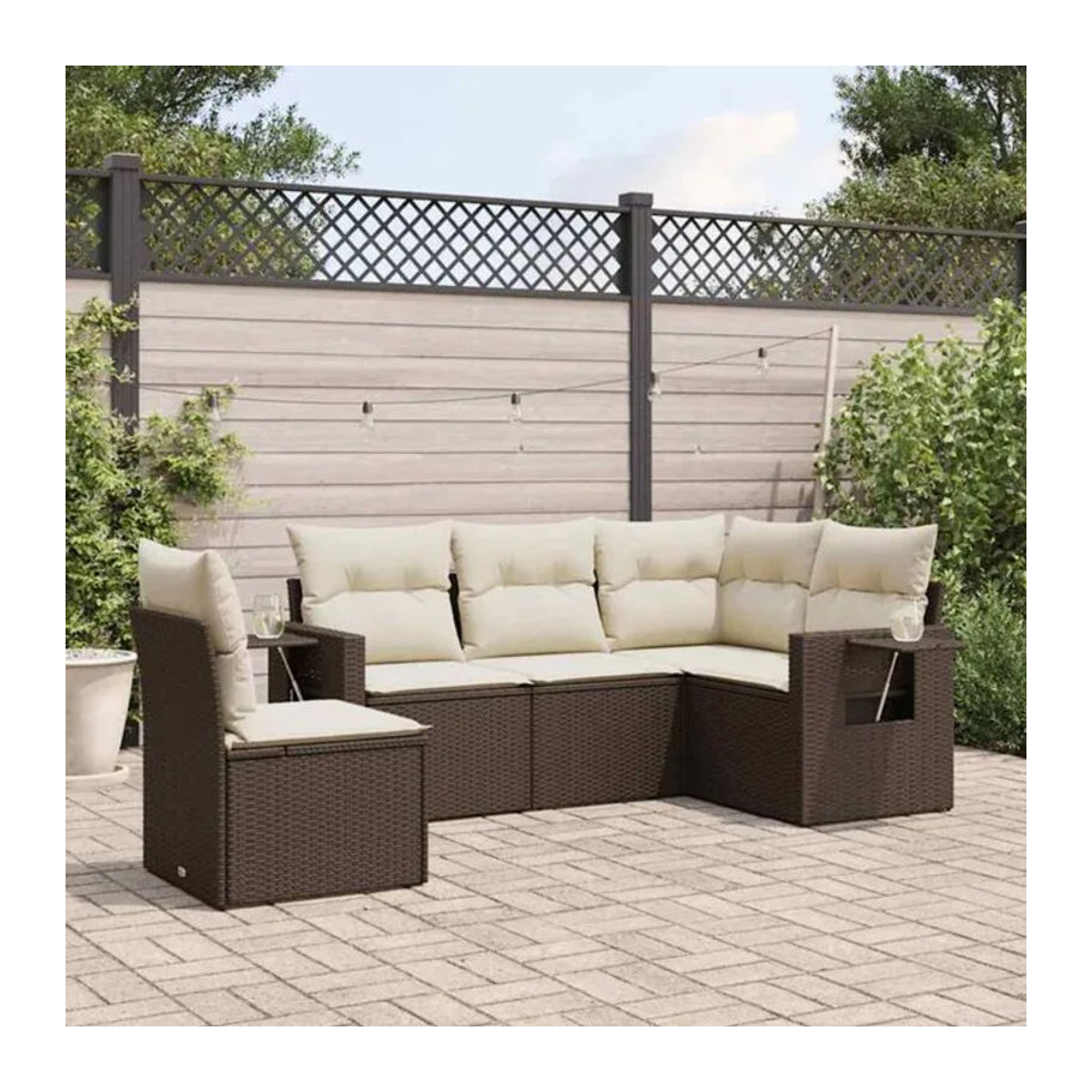 5-tlg. Garten-Sofagarnitur mit Kissen aus Polyrattan in Braun von vidaxl - Bild 1