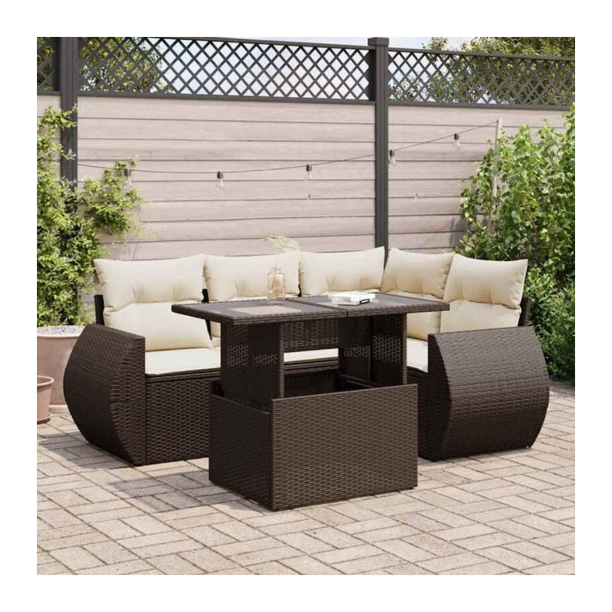 5-tlg. Garten-Sofagarnitur mit Kissen aus Polyrattan in Braun von VIDAXL - Bild 1