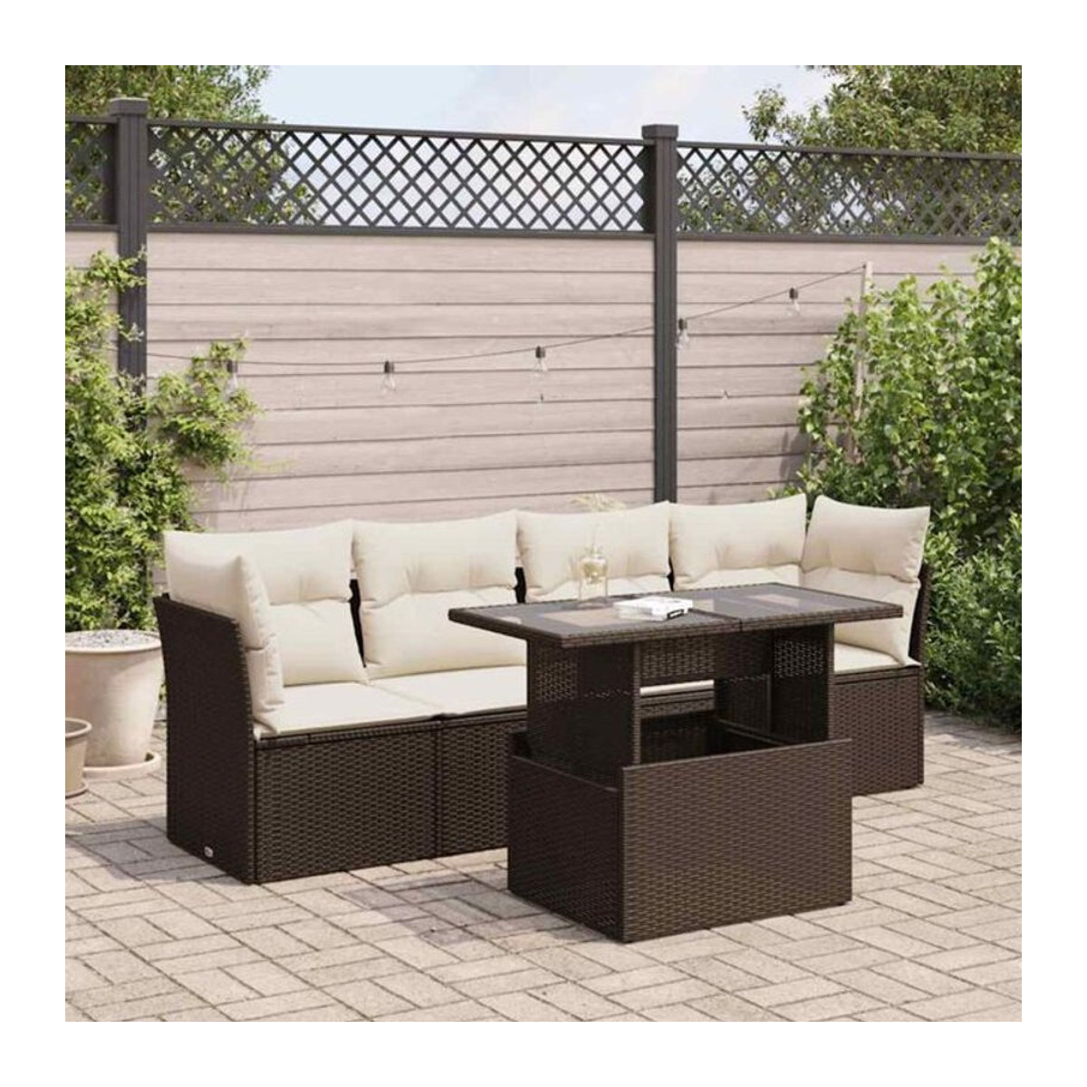 5-tlg. Garten-Sofagarnitur mit Kissen aus Polyrattan in Braun von Vidaxl - Bild 1
