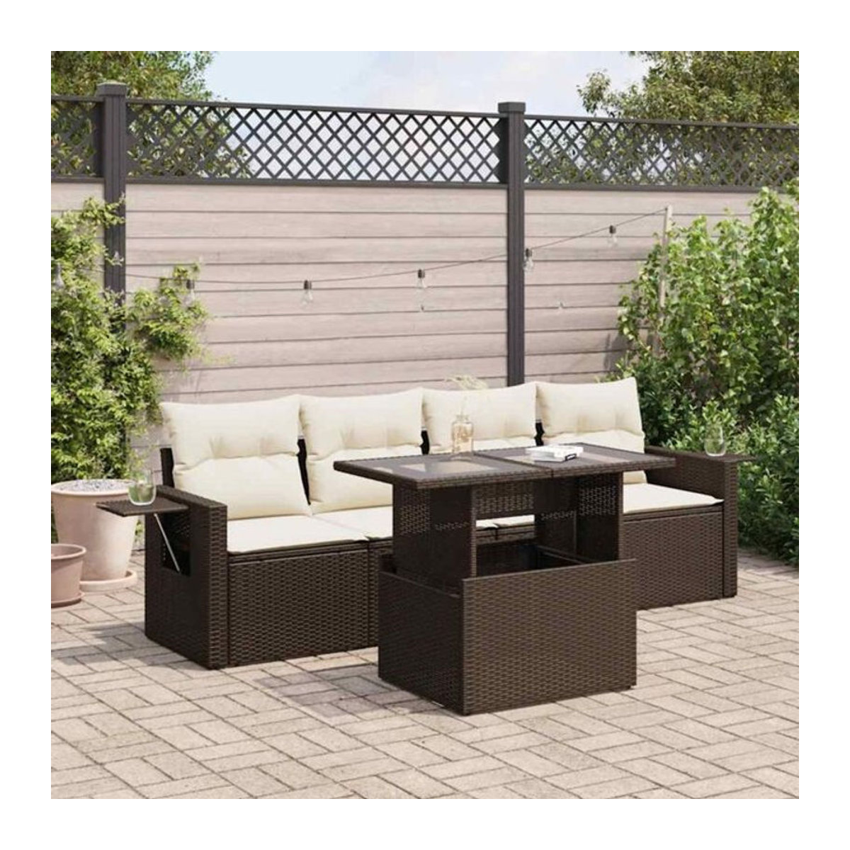 5-tlg. Garten-Sofagarnitur mit Kissen aus Polyrattan in Braun von Vidaxl - Bild 1