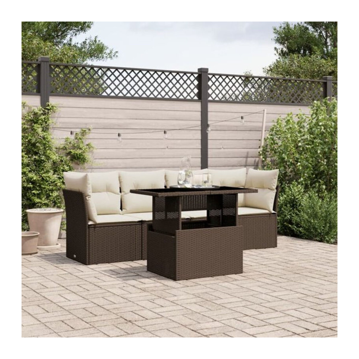 5-tlg. Garten-Sofagarnitur mit Kissen aus Polyrattan in Braun von Vidaxl - Bild 1