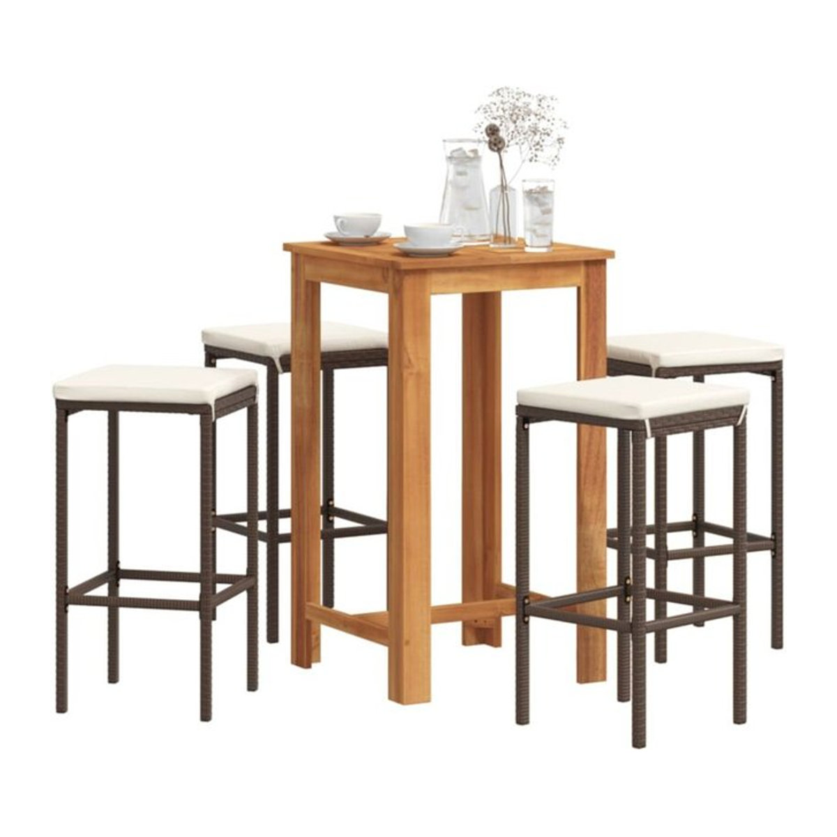 5-tlg. Gartenbar-Set aus Akazien-Massivholz und Poly-Rattan in Braun von vidaxl - Bild 1