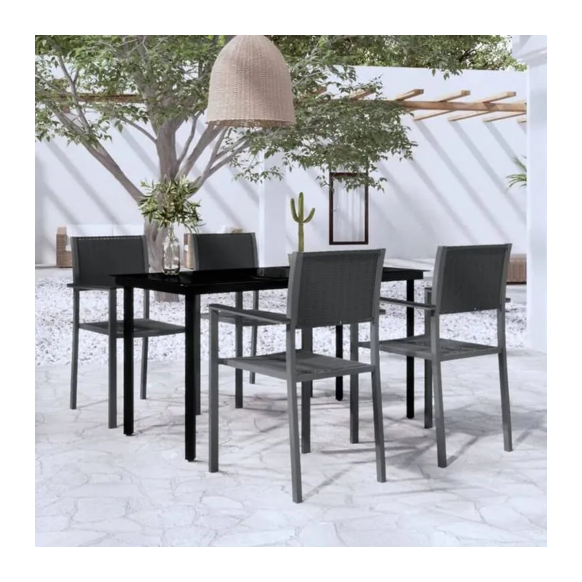 5-tlg. Gartenmöbel-Set aus Polyrattan in Schwarz von vidaxl mit Glas und Stahl - Bild 1