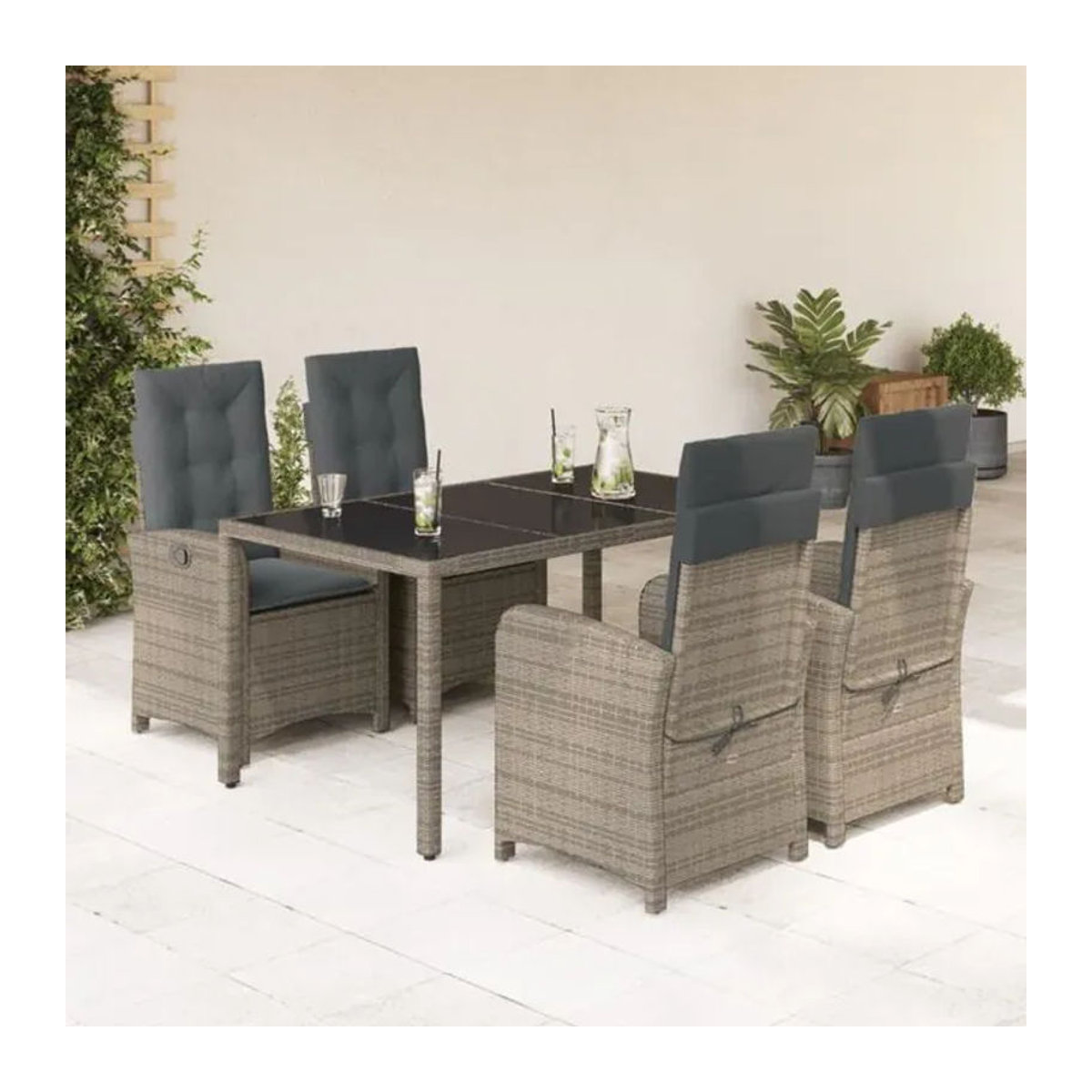 5-tlg. Gartenmöbel-Set aus Polyrattan mit Glasplatte und Kissen in Grau von vidaxl - Bild 1