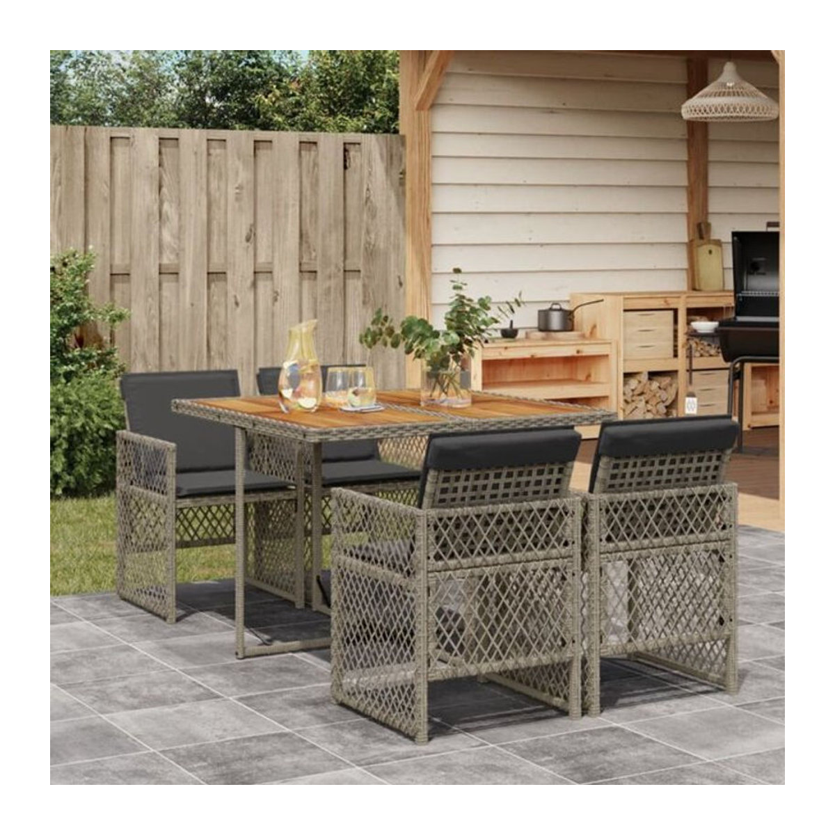 5-tlg. Gartenmöbel-Set aus Polyrattan mit Kissen in Grau/Anthrazit von vidaxl - Bild 1