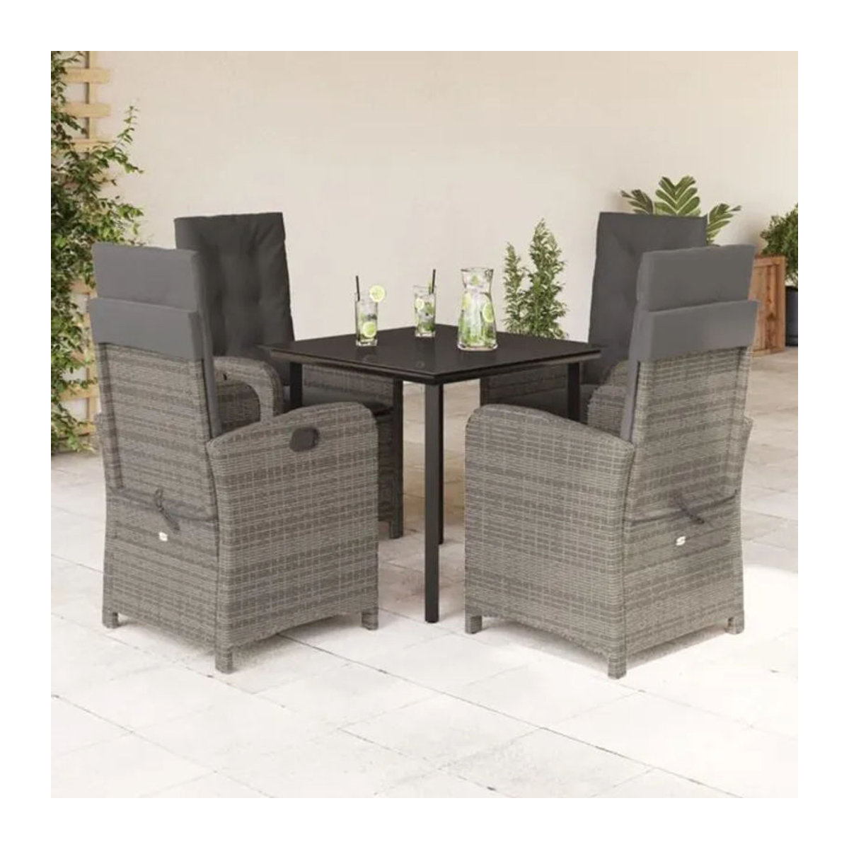 5-tlg. Gartenmöbel-Set aus Polyrattan mit Kissen in Grau und Schwarz von vidaxl - Bild 1