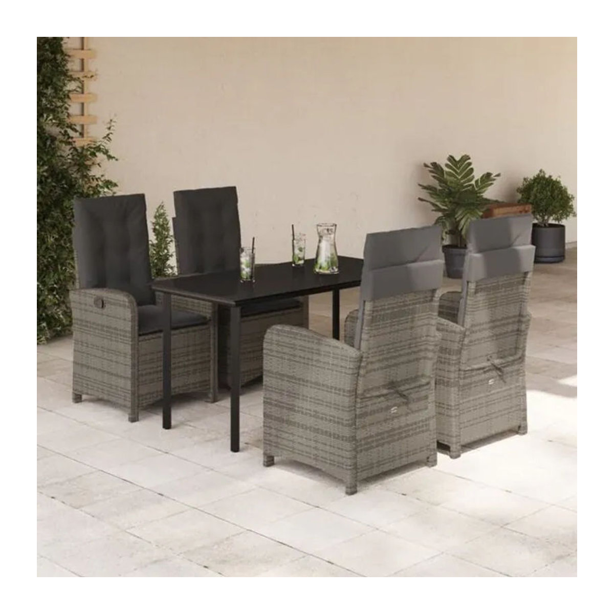 5-tlg. Gartenmöbel-Set aus Polyrattan mit Kissen in Grau und Schwarz von Vidaxl - Bild 1