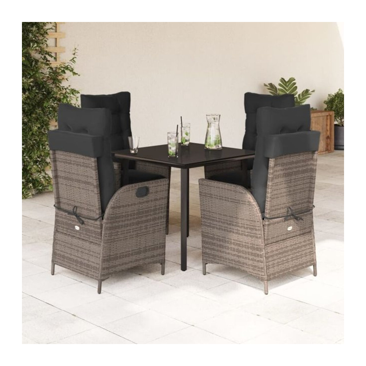 5-tlg. Gartenmöbel-Set aus Polyrattan mit Kissen in Grau und Schwarz von vidaxl - Bild 1
