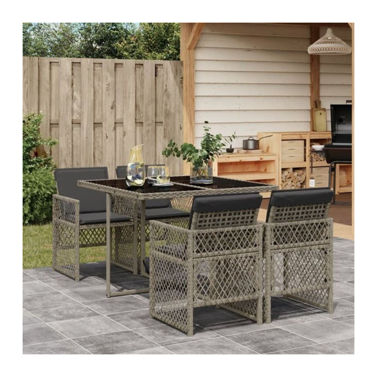 5-tlg. Gartenmöbel-Set aus Polyrattan mit Kissen in Grau von vidaxl - Bild 1