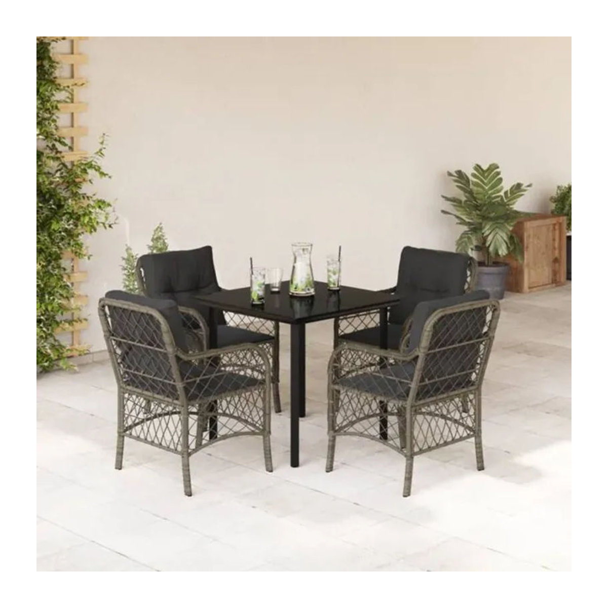 5-tlg. Gartenmöbel-Set aus Polyrattan mit Kissen in Grau von vidaxl - Bild 1