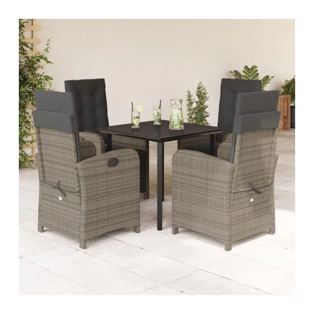 5-tlg. Gartenmöbel-Set aus Polyrattan mit Kissen in Grau von vidaxl - Bild 1