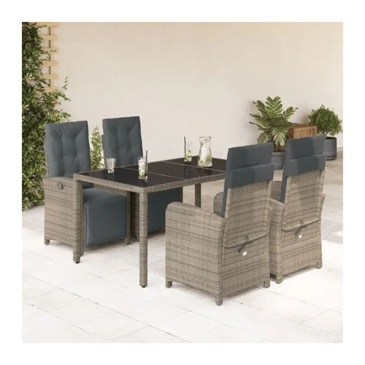 5-tlg. Gartenmöbel-Set aus Polyrattan mit Kissen in Grau von vidaxl - Bild 1