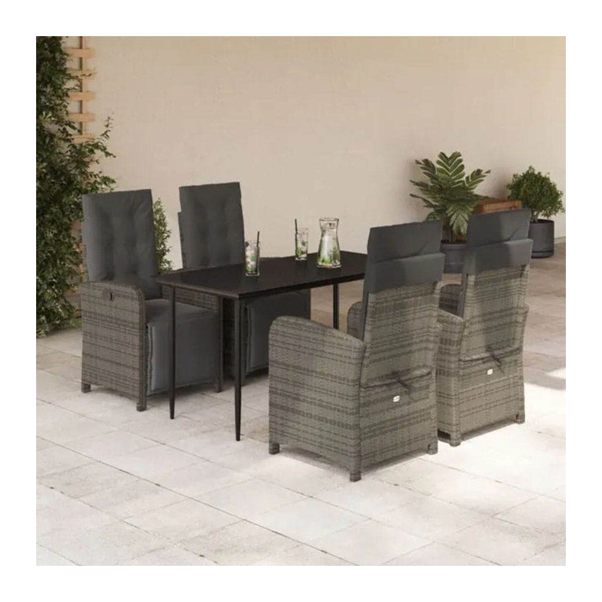 5-tlg. Gartenmöbel-Set aus Polyrattan mit Kissen in Grau von vidaxl - Bild 1