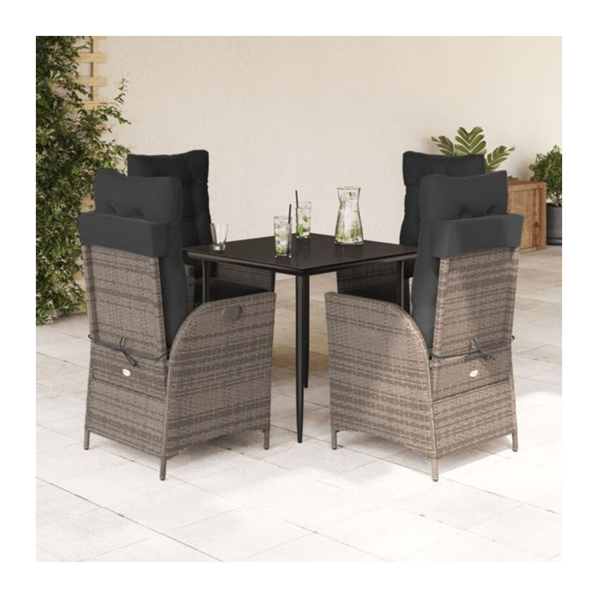 5-tlg. Gartenmöbel-Set aus Polyrattan mit Kissen in Grau von vidaxl - Bild 1