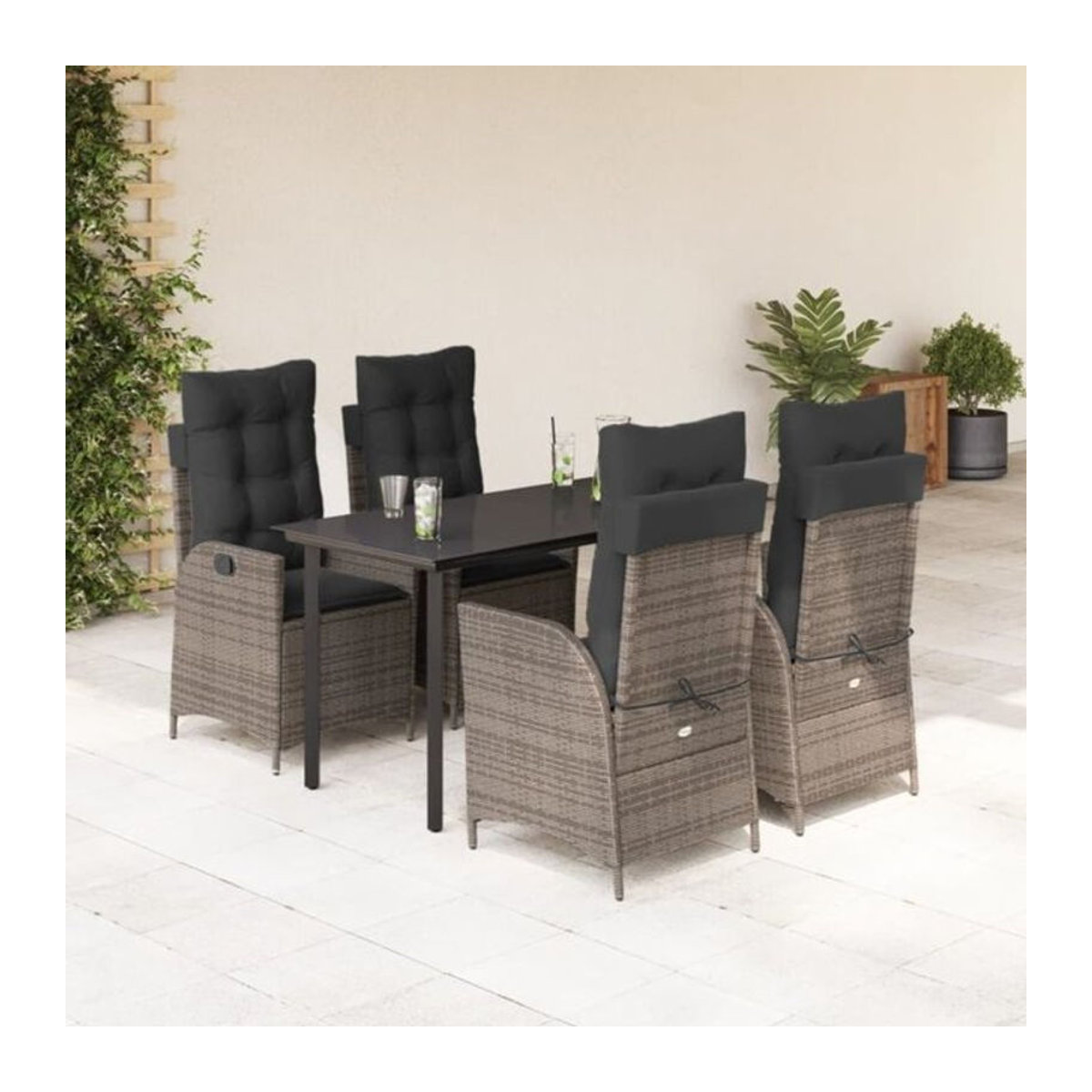 5-tlg. Gartenmöbel-Set aus Polyrattan mit Kissen in Grau von Vidaxl - Bild 1