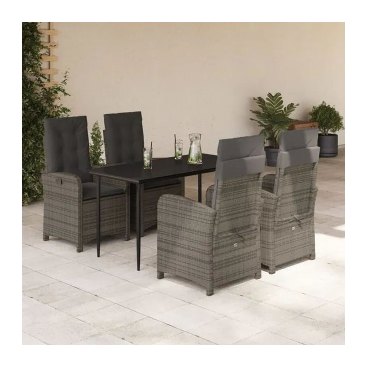 5-tlg. Gartenmöbel-Set aus Polyrattan mit Kissen und Glasplatte in Grau von vidaxl - Bild 1