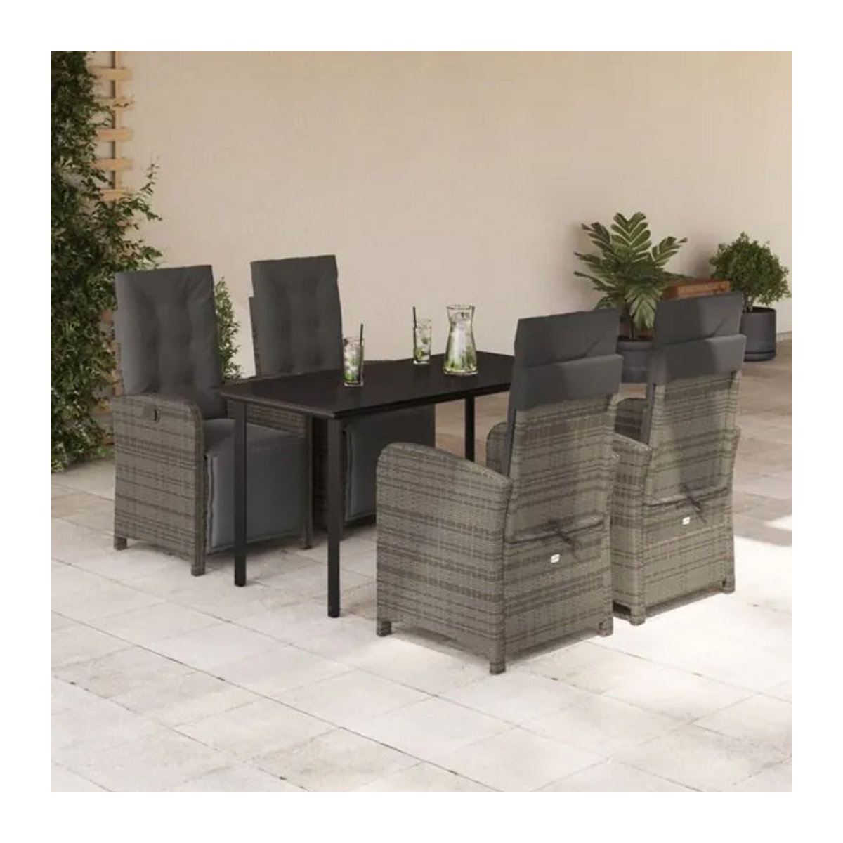 5-tlg. Gartenmöbel-Set aus Polyrattan und Stahl mit Kissen in Grau von vidaxl - Bild 1
