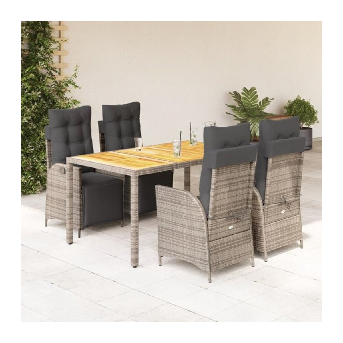 5-tlg. Gartenmöbel-Set vidaxl aus Polyrattan mit Kissen in Grau - Bild 1