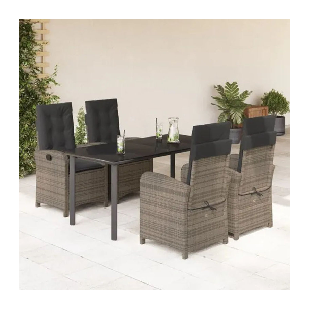 5-tlg. Gartenmöbel-Set Vidaxl aus Polyrattan mit Kissen in Grau und Schwarz - Bild 1
