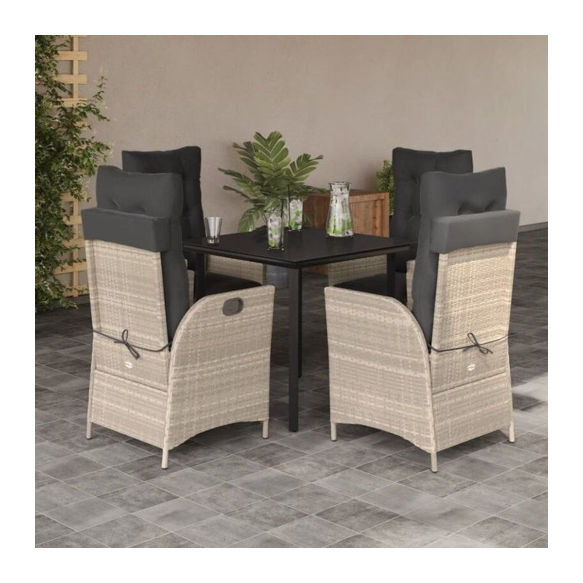 5-tlg. moderne Garten-Essgruppe aus Poly-Rattan mit Kissen in Hellgrau von vidaxl - Bild 1