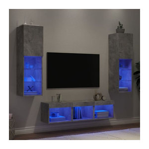 5-tlg. moderne Wohnwand mit LED-Beleuchtung von Vidaxl in Betongrau aus Holzwerkstoff und Glas als TV-Schrank
