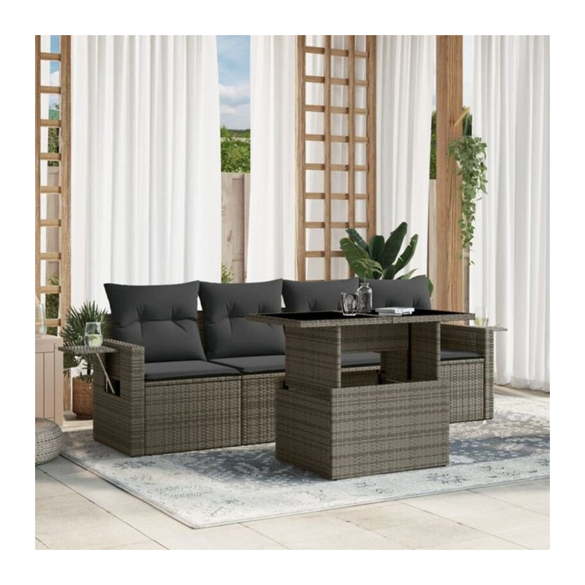 5-tlg. modulare Garten-Sofagarnitur aus Poly-Rattan mit Kissen in Grau von vidaxl - Bild 1