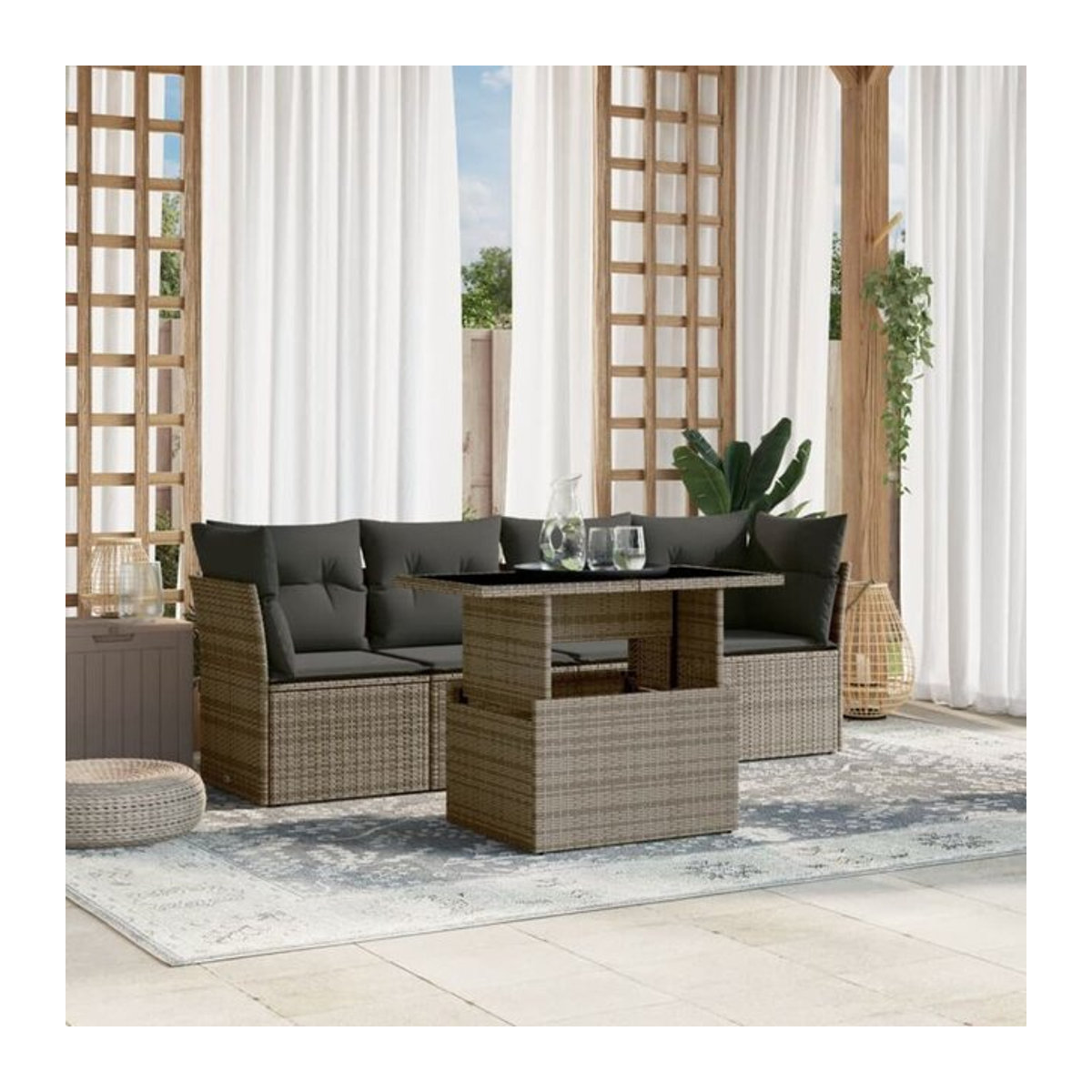 5-tlg. modulare Garten-Sofagarnitur aus Poly-Rattan mit Kissen in Grau von vidaxl - Bild 1