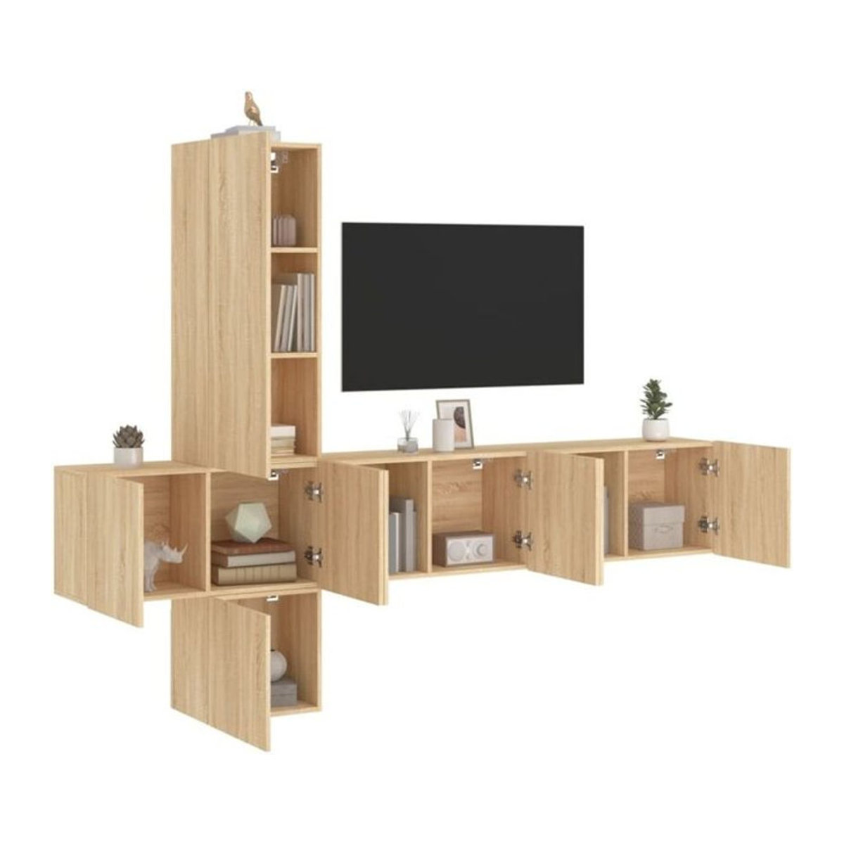 5-tlg. Wohnwand Vidaxl in Sonoma-Eiche Natur und Braun aus Holzwerkstoff im modernen Design mit TV-Schrank - Bild 1