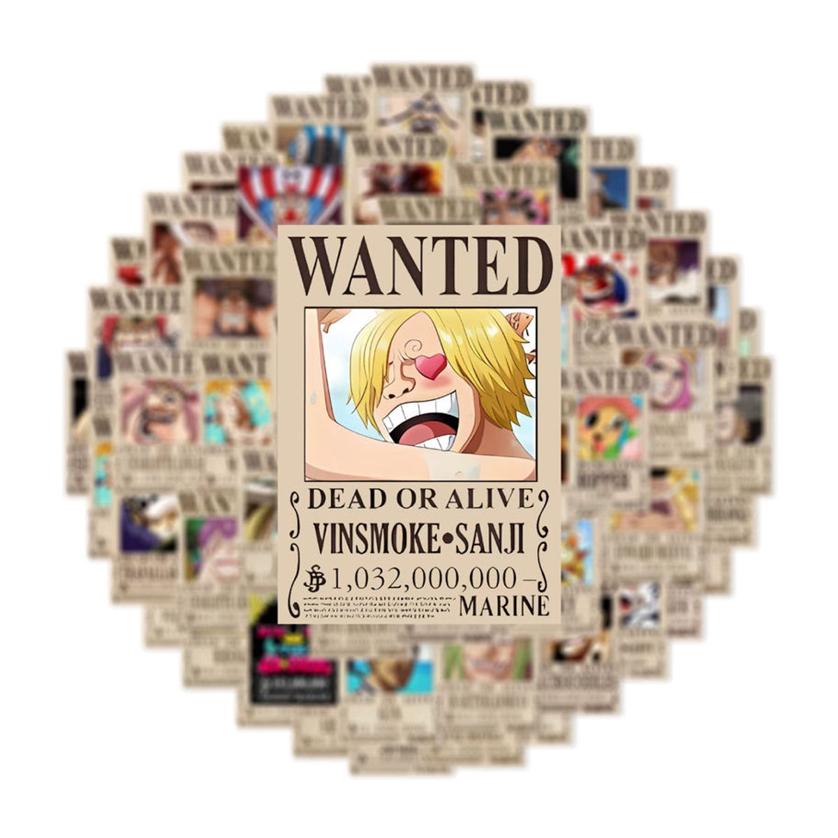 50 Stück Anime One Piece Wanted Poster Aufkleber von Bandai in Mehrfarbig für Laptop, Koffer und Wanddekoration - Bild 3