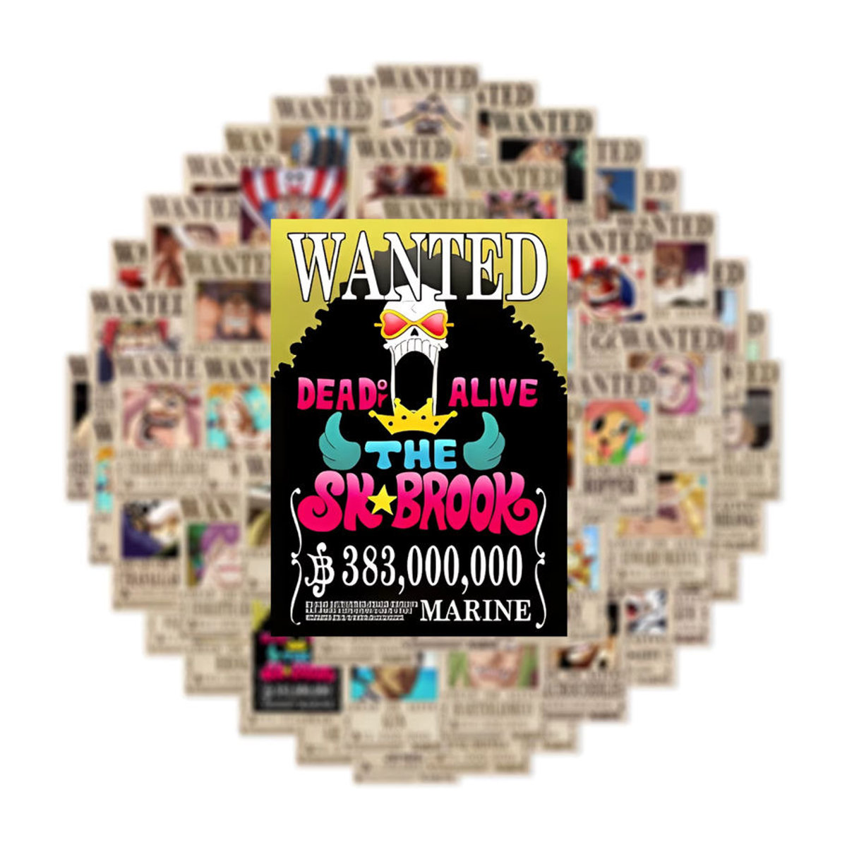 50 Stück Anime One Piece Wanted Poster Aufkleber von Bandai in Mehrfarbig für Laptop, Koffer und Wanddekoration - Bild 4