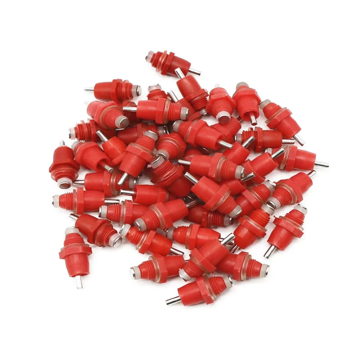 50 Stück automatische Nippeltränke und Futterspender für Hühner, Wachteln und Vögel aus Kunststoff in Rot - Bild 6
