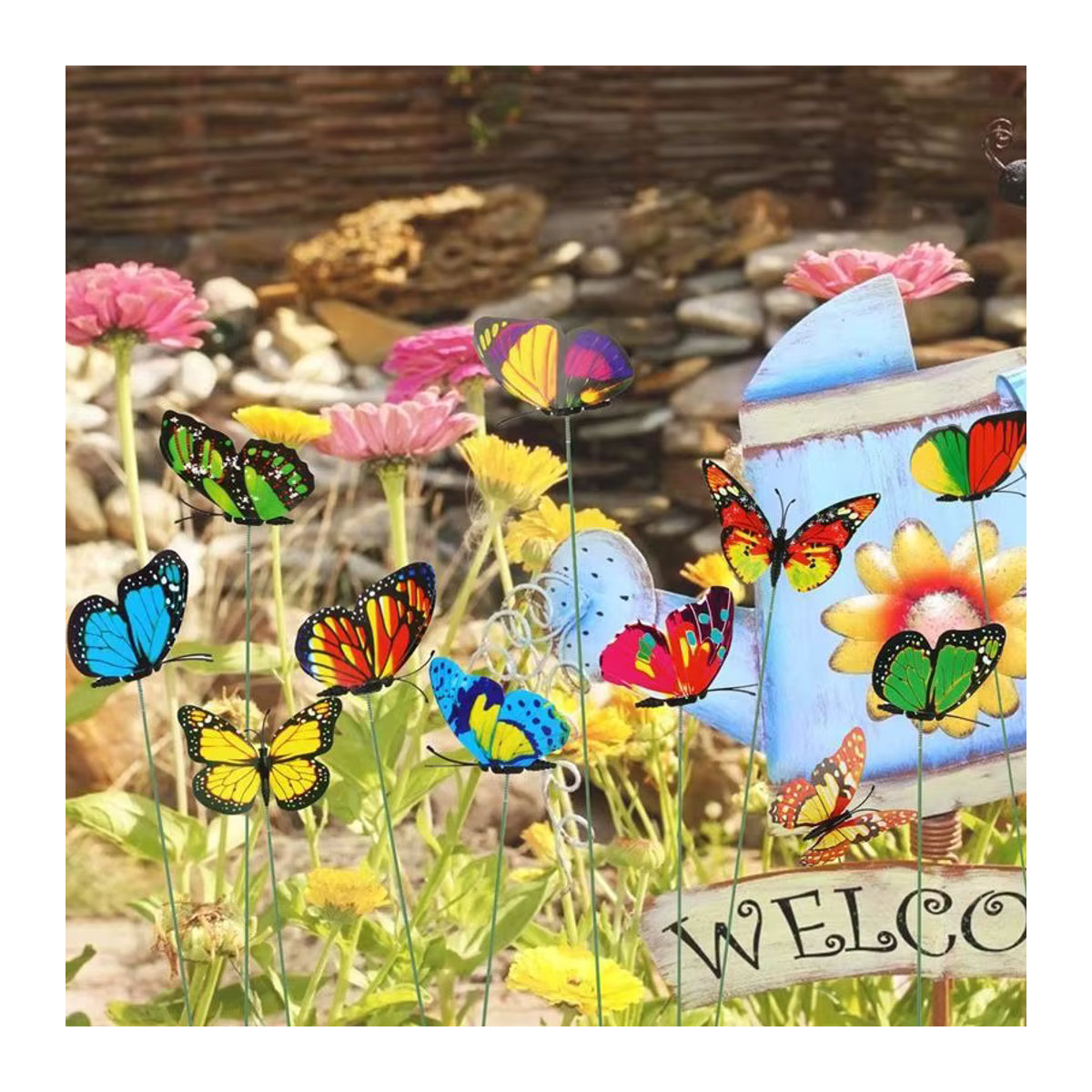 50 Stück Bunte 3D Schmetterlinge aus Kunststoff als Dekoration für Garten, Hof und Blumentöpfe - Bild 6