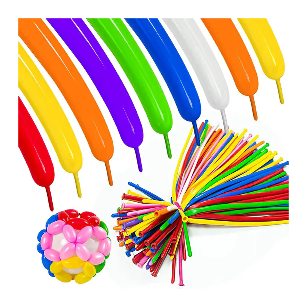 50 Stück bunte Latex-Verdrehballons von xunyihappy für Kindergeburtstage und Hochzeiten zur DIY-Tier-Modellierung in mehrfarbig gestreiftem Design - Bild 3
