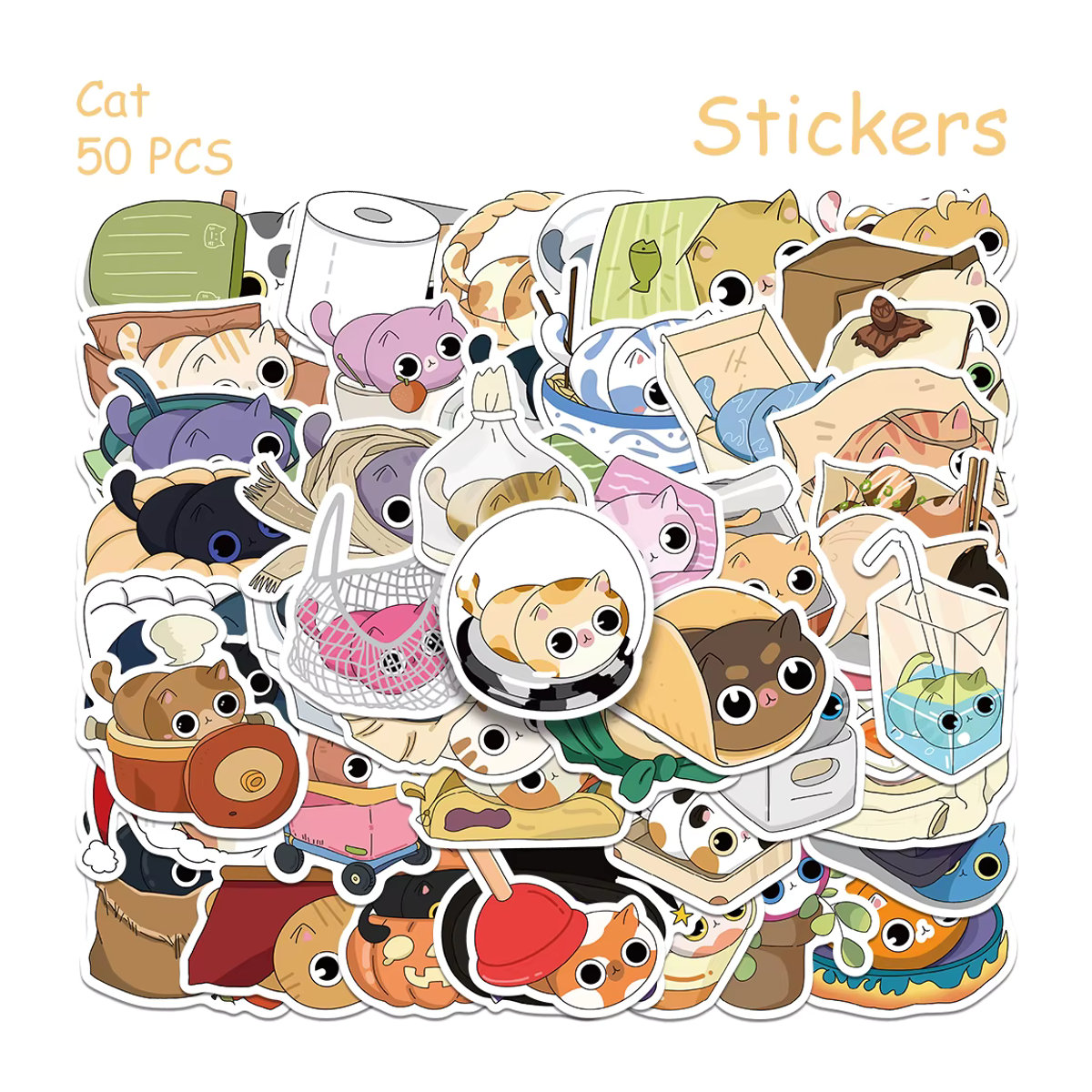 50 Stück Cartoon Katze Aufkleber, mehrfarbig, wasserfeste DIY Sticker für Telefon, Laptop und Kühlschrank - Bild 2