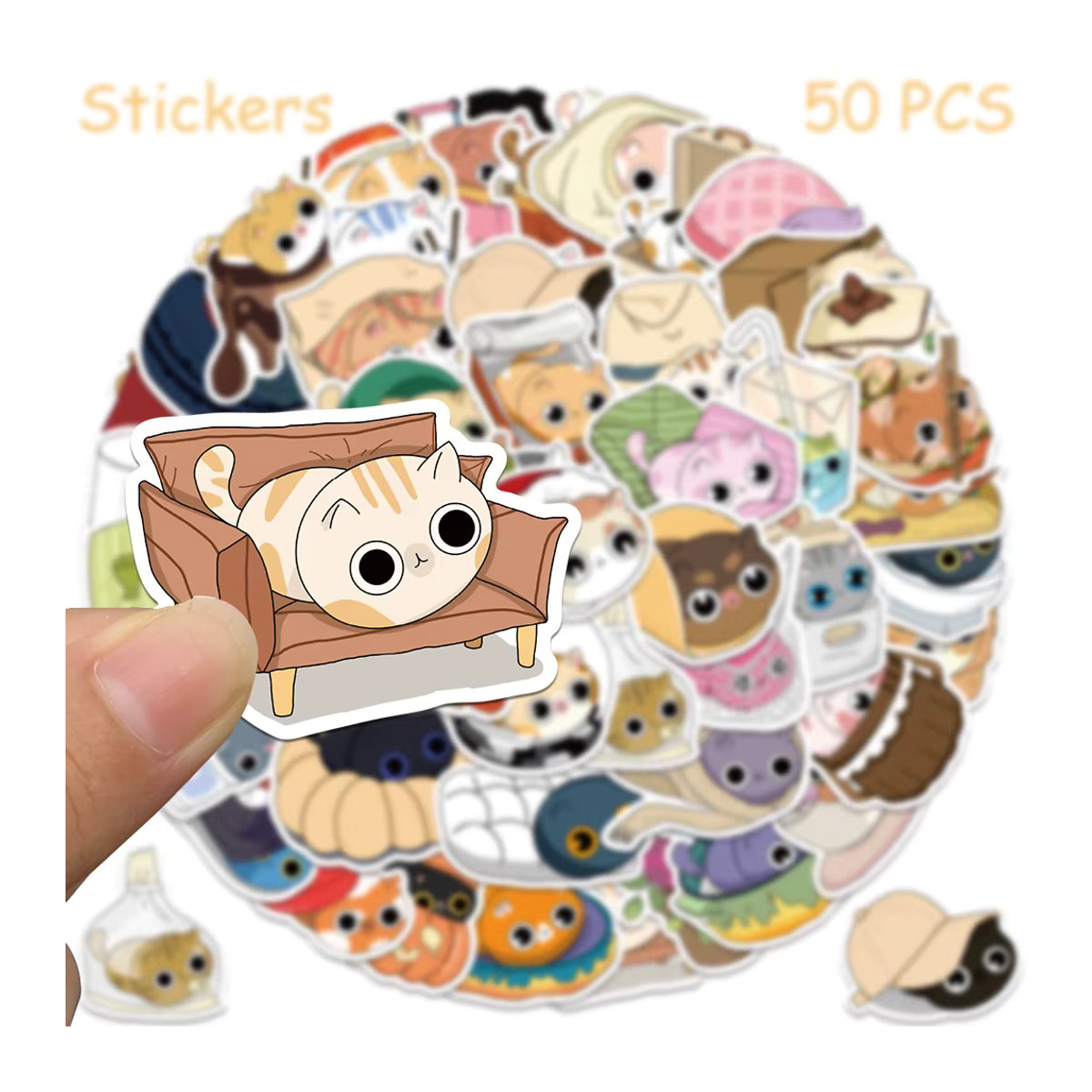 50 Stück Cartoon Katze Aufkleber, mehrfarbig, wasserfeste DIY Sticker für Telefon, Laptop und Kühlschrank - Bild 3