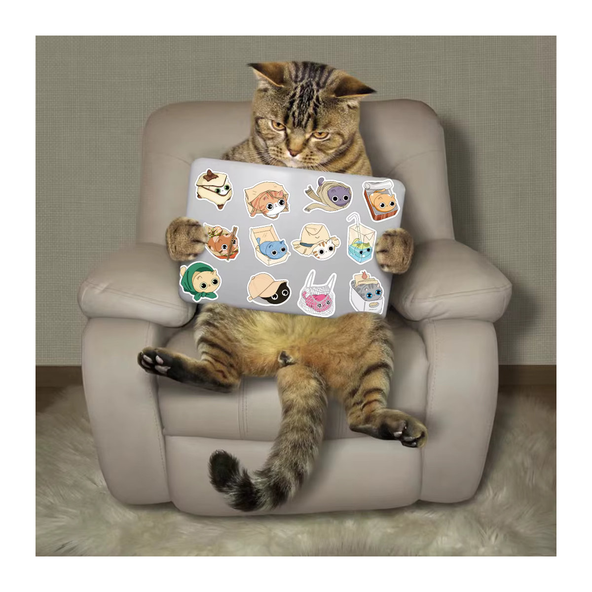 50 Stück Cartoon Katze Aufkleber, mehrfarbig, wasserfeste DIY Sticker für Telefon, Laptop und Kühlschrank - Bild 5