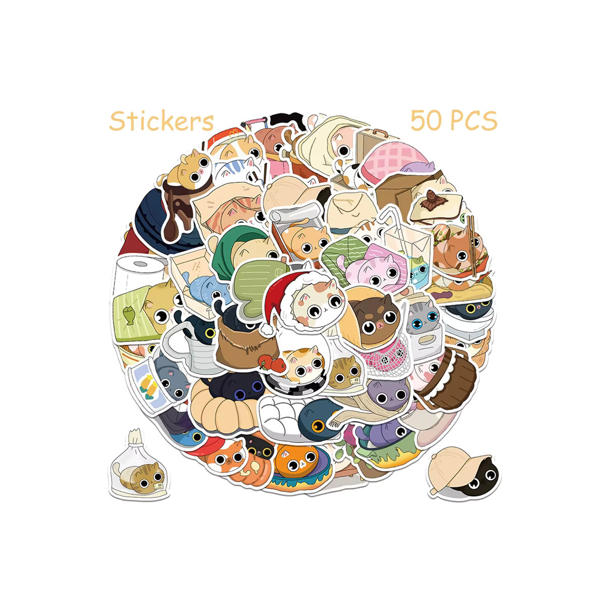 50 Stück Cartoon Katze Aufkleber, mehrfarbig, wasserfeste DIY Sticker für Telefon, Laptop und Kühlschrank - Bild 6
