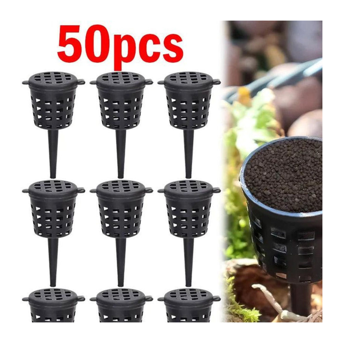 50 Stück Dünger Körbe mit Deckel aus Kunststoff in Schwarz für automatische Pflanzenpflege und Bonsai-Abdeckung - Bild 1