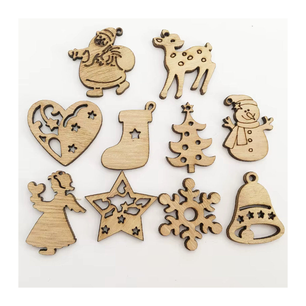50 Stück DUTRIEUX Weihnachtsschmuck aus Holz in Beige, Skandinavischer Hängeornament Set mit Rentier, Schneeflocke und Schneemann für deine festliche Dekoration - Bild 3